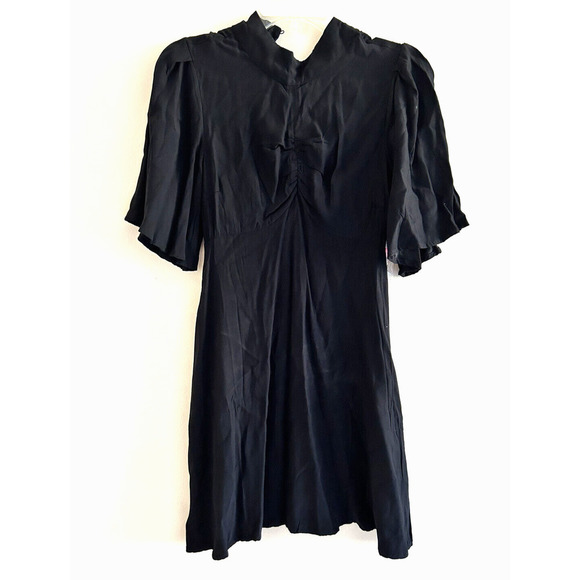 Free People | Be My Baby Ruched Mini Dress Size 2 Black Loose Fit Neck High - Picture 4 of 9
